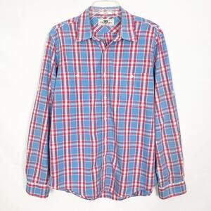 Club Room Men's Plaid Button Down Blue Shirt Size Medium